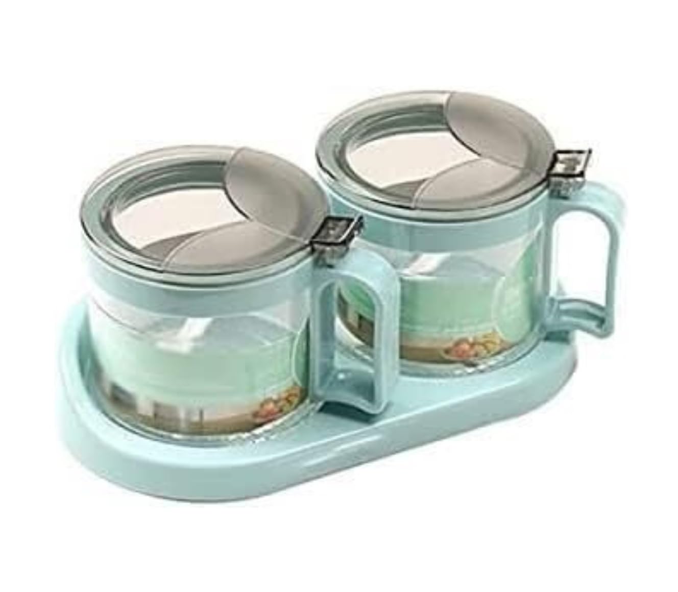 BCJMKDX Fermenter. Transparent Glass Seasoning Box Set With Lid And Tray Spice Bottle Condiment Jars For Kitchen Home(Grün,2pcs)