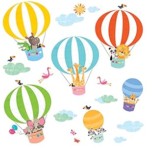 DECOWALL DWL-2010 Animals in Hot Air Balloons Wall Stickers Wall Decals Peel and Stick Removable Wall Stickers for Kids Nursery Bedroom Living Room d?cor