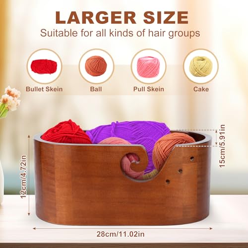 Image of Wooden Yarn Bowl, Large Size Wood Crochet Bowls for Yarn Handmade Knitting Yarn Bowl Crochet Yarn Holder Bowl Storage Accessories for Knitting and Crocheting Lovers(Ebony Color)