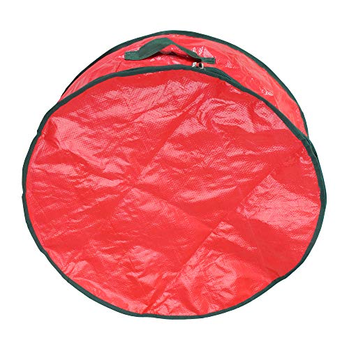 Northlight 24” Red and Green Christmas Wreath Round Storage Bag with Carrying Handle