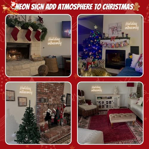 Image of Holiday Vibes Only Neon Sign LED Neon Light Festive Wall Decor for Party | Seasonal light up sign for holiday parties, weekend gatherings, home bars, bedrooms & photo backdrops, LED wall art decor