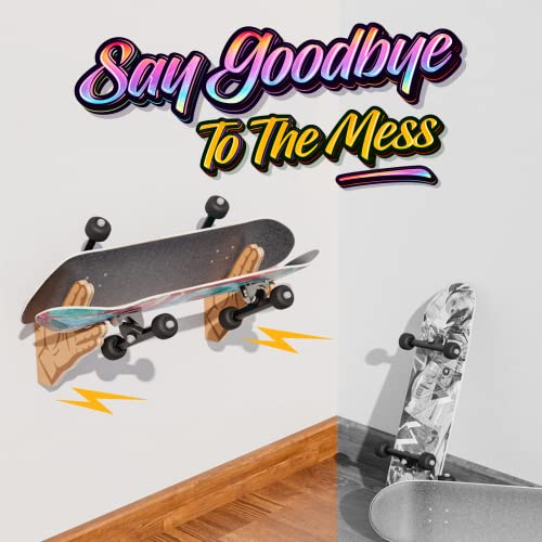 Yes4All Unique Wooden Skateboard Rack, Wall Mounted Longboard Storage for Home Decor and Garage Organizer - Image 4