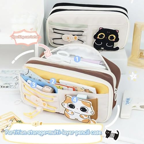 Image of Alokik Cute Black Cat Pencil Pouch for Girls & Boys, Large Capacity Multi-Layer Zipper Pencil Case with Front Pocket & Drawstring Organizer for School Supplies (Cat - Black)