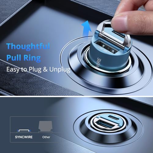 Image of SYNCWIRE 90W Cigarette Lighter USB C & USB Car Adapter [PD 45W & QC 45W] Super Mini Metal Car Charger USBC Quick Charge Compatible with iPhone 15 14 13 12 Pro Max, Google Pixel 7, Samsung, Blue