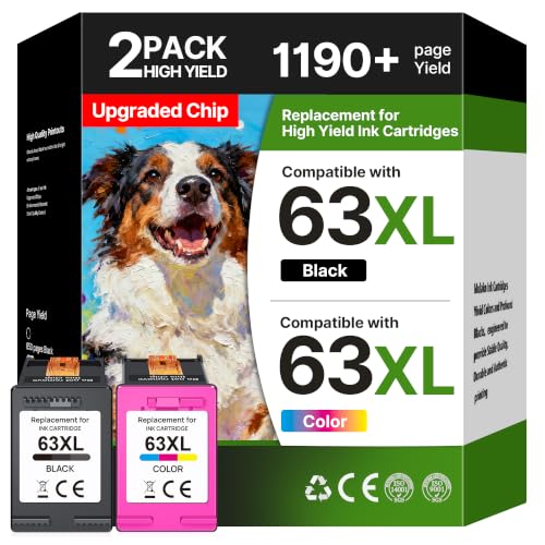 Image of 63XL Ink Cartridges Black and Color Compatible for HP Ink 63, High Yield for HP 63XL Ink Cartridge Combo Pack Work for OfficeJet 3830 4650 5255 5258 Envy 4520 4512 DeskJet 3630 1112 (1 Black,1 Color)