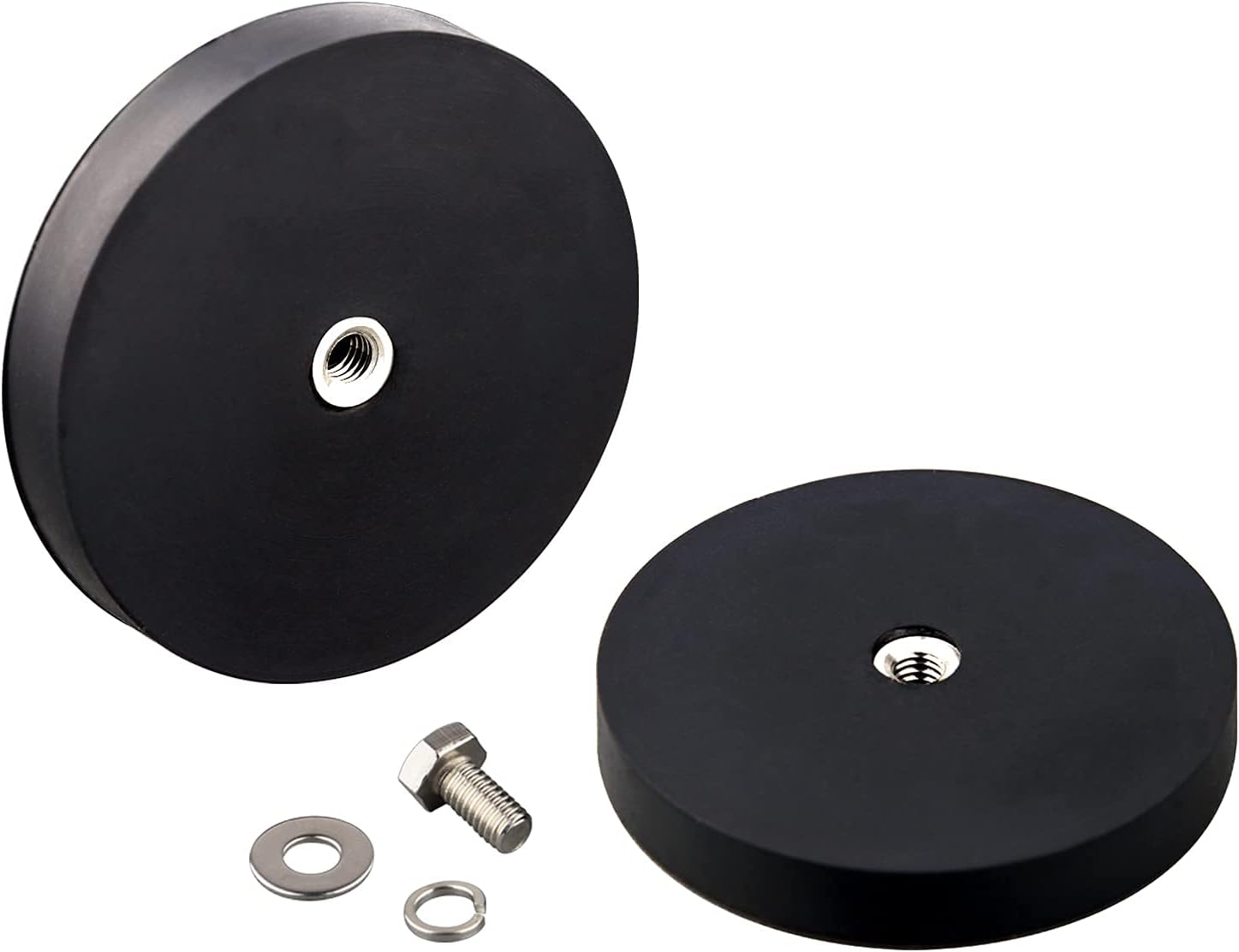 MUTUACTORRubber Coated Magnets,Non-scrtach Neodymium Rare Earth Magnets,2PCS 60lbs Anti-Slip Heavy Duty Mounting Magnet M6 Female Thread for Off-Road Signal LED Lighting and DIY Tool Brackets