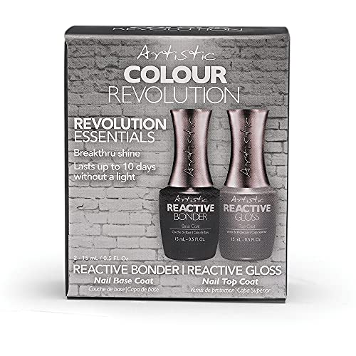 Artistic Nail Design Revolution Essentials Nail Polish Pack- Reactive Bonder Base Coat and Reactive Gloss Top Coat