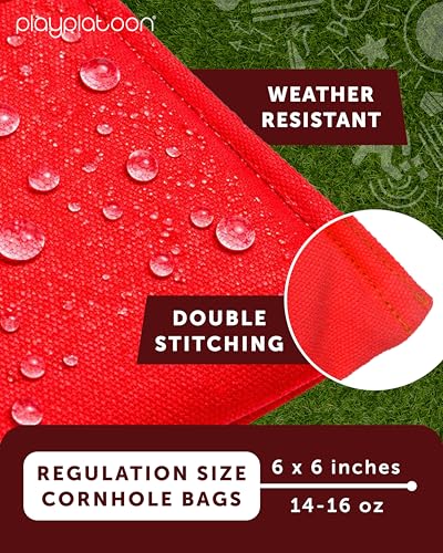 Image of Play Platoon Cornhole Bags Weather Resistant- Set of 8 Regulation Bean Bags for Tossing- Official Professional Size & Weight Corn Hole Bags Two Color All Weather Cornhole Beans Bag Set with Tote Bag