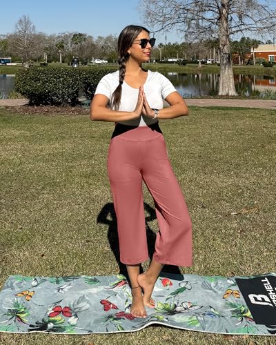 Image of G4Free Capri Pants for Women Wide Leg Yoga Dress Cropped Pants Capri Leggings with Pockets for Casual Summer