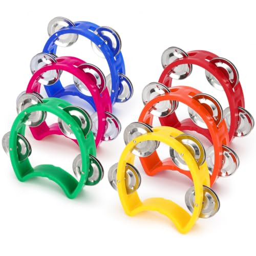 6 Pack Plastic Percussion Tambourines, Mini Hand Bell Percussion