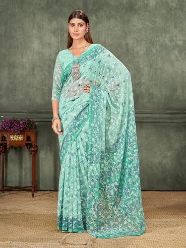 Image of Garden Vareli Summer Roganza Viscose Brasso Floral Print Saree with Unstitched Blouse Piece