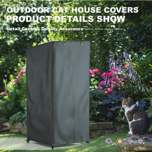Image of Outdoor Cat House Cover - Extremely Waterproof Feral Cattery Enclosure Cover, 600D Heavy Duty Rain Sheet (Grey)