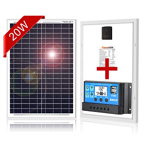 Image of DOKIO Monocrystalline Solar Panel Size 20W 18V for 12V System, Aluminum Frame, MC4 Connector, Pre-Drilled Holes for RV, Boat, Marine, Off-Grid Power