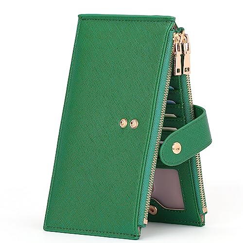Goiacii Womens Walllet Rfid Blocking Bifold Credit Card Holder With 2 Zipper Pockets Green #TOP30