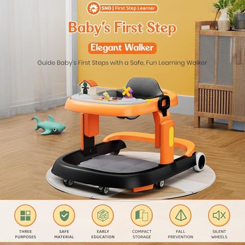 Image of StarAndDaisy Elegant Baby Walker 6 to 18 Months / Walker for Kids Girl Boy with Anti Fall Brake Pads, 3 Speed Height Adjustment, Multi-Level Seat Adjustment, Recreational Music Toy Bar, (Elegant Orange-Black)