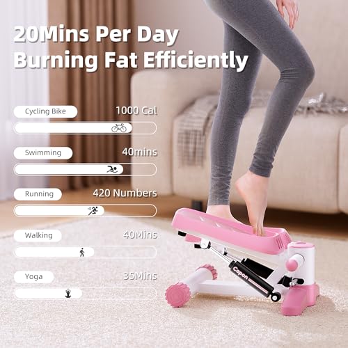 Capon-Pink-Stair-Stepper-for-Exercises-Portable-Mini-Steppers-with-Resistance-Band-Non-Slip-Mat-330LB-Weight-Capacity-and-LCD-Calories-Display-Aerobic-Fitness-Stepper-for-Home-Office-Workout