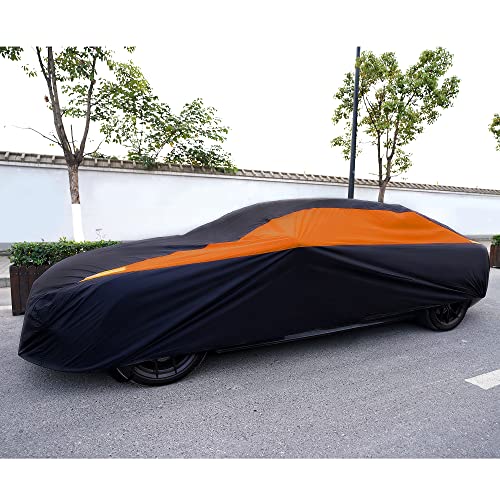 Image of MORNYRAY Waterproof Car Cover All Weather Snowproof UV Protection Windproof Outdoor Full car Cover, Universal Fit for Sedan (Orange, A4-Fit Sedan Length(186-193 inch)