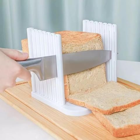LIFULANDIAN Foldable Manual Bread Slicer for Kitchen,Adjustable Slicing Guides,Bread slice for Homemade Bread(white) Cover