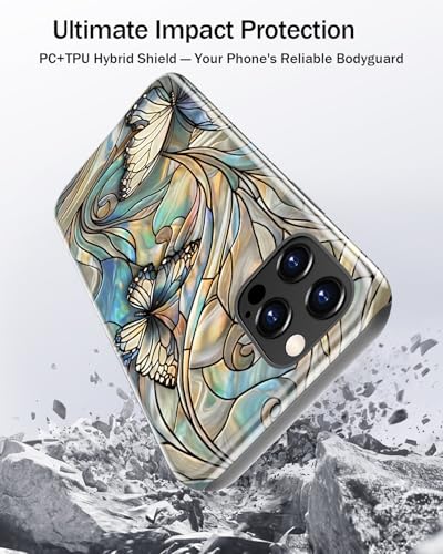 Image of Goodon for iPhone 12 Pro Max Case Cute - Wireless Charging Compatible - Dual-Layer Hard Shell + Silicone Cover - Protective Phone Case with Trendy Designs for Women - Butterflies Blue Gold
