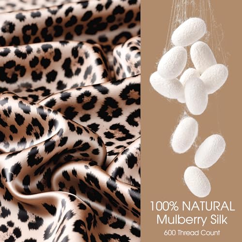 Image of WLOSJ100% Silk Pillow Cases 2 Pack Queen Size Mulberry Silk Pillowcase for Hair and Skin Set of 2 Highest Grade 6A Silk Soft Breathable Cooling with Hidden Zipper, Leopard
