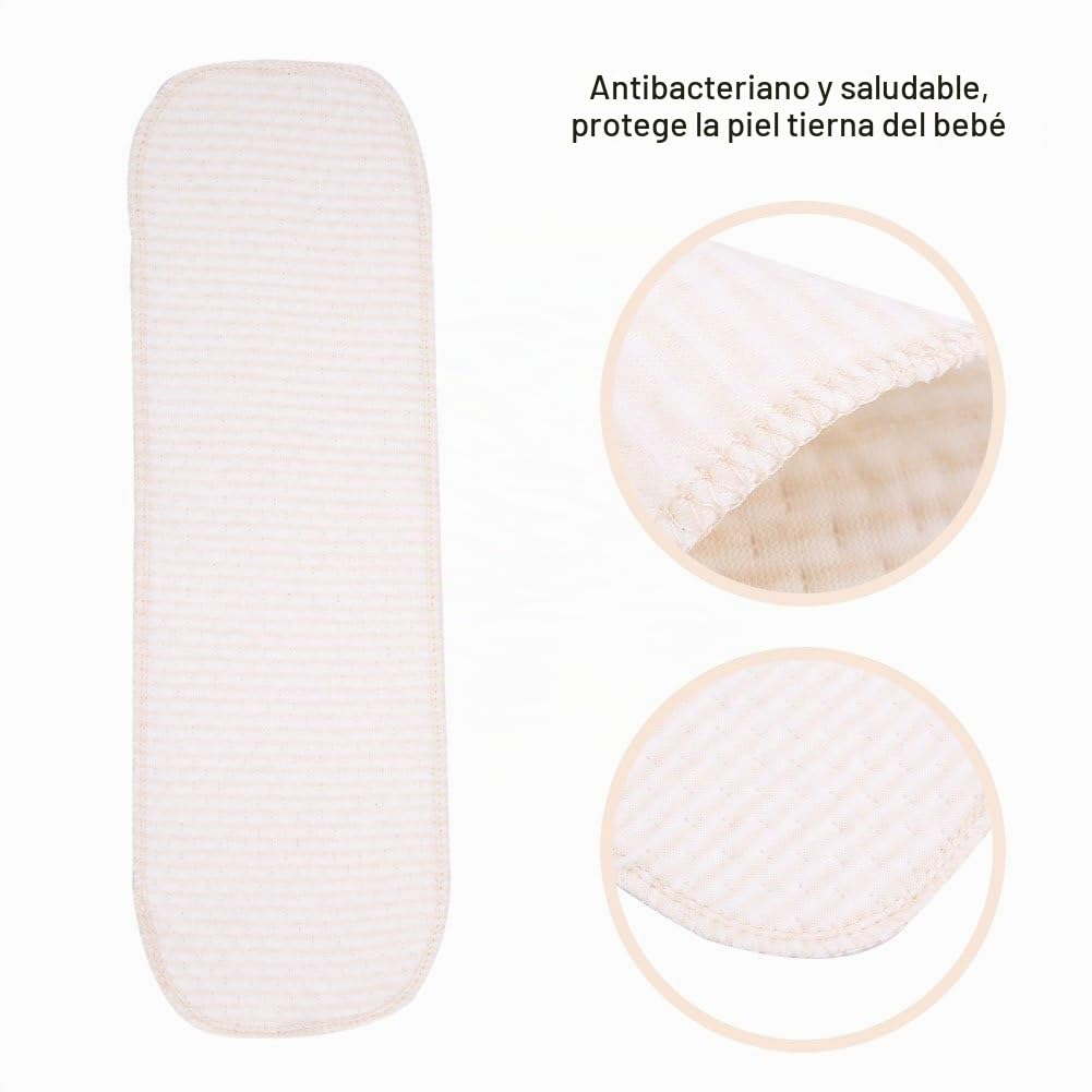 Pañales Reutilizables de Algodón 10 Piezas Transpirables Insertos de 3 Capas para Bebés y Recién Nacidos