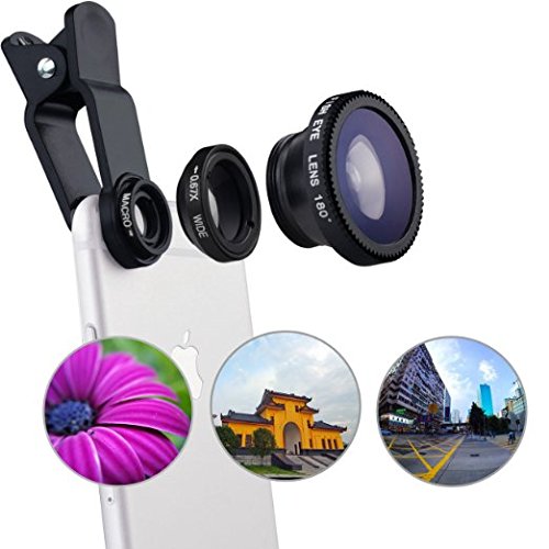 Image of Universal Mobile Phone 3in1 Lens Super Wide Angle, Fish Eye & Macro Lens Professional HD Camera Multi Colour Lens Kit for All Android Smartphone and i-Phone, i-Pad Tablets, Laptop(Free Bulb)