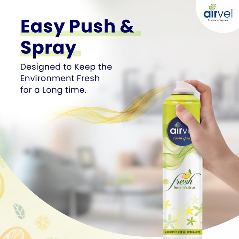 Image of Airvel Lemon Fragrance Room Spray & Air Freshener | Aromatic Fresh Fragrance for Home & Car | Pack of 2 (217ml each)