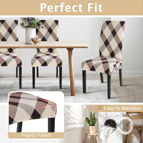 Image of SearchI Dining Room Chair Covers Slipcovers Set of 6,Spandex Super Fit Stretch Removable Washable Kitchen Parsons Chair Covers Protector for Dining Room,Hotel,Ceremony (Lattice)