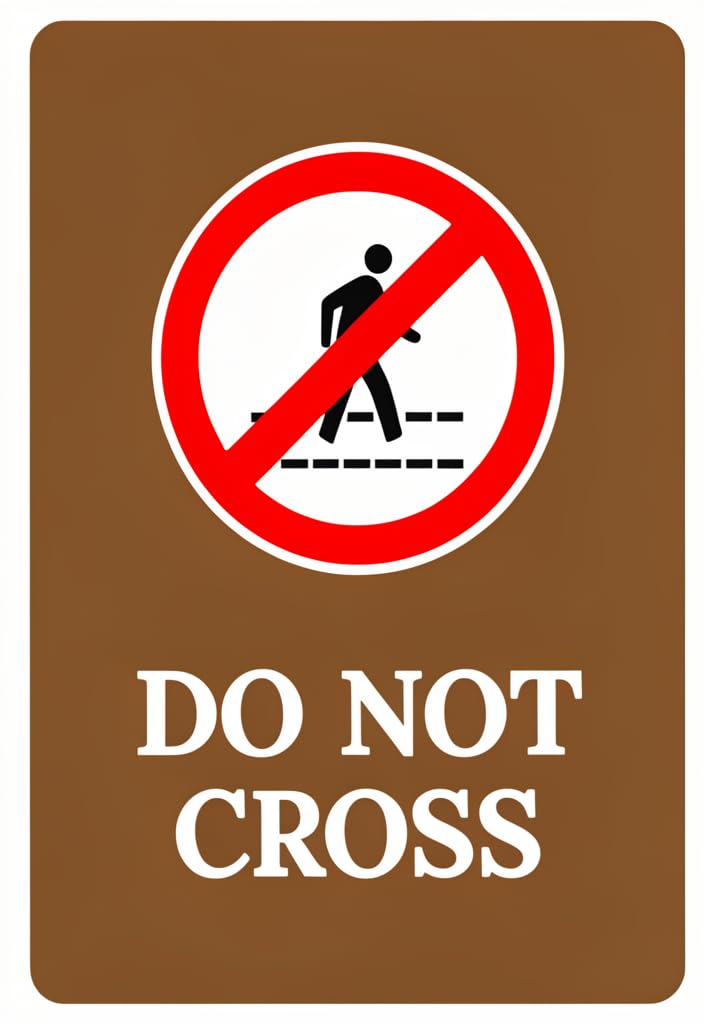 peiyeety DoCross Tin Sign 12x8 Inch, Brown Metal Warning Wall Decor, Red Prohibition Symbol Safety Notice Plaque for Home, Garage, Workshop, Office, Man Cave Gift Idea