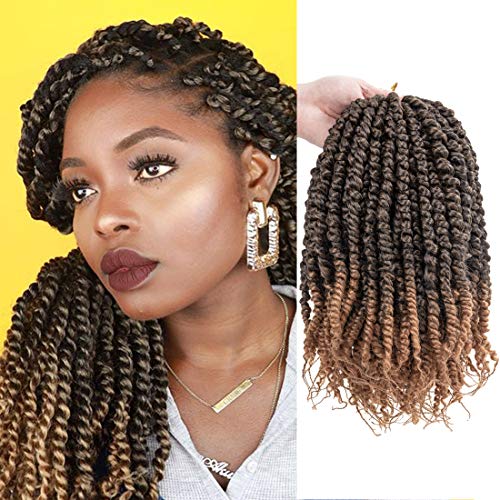 8 Packs Pre-Twisted Passion Twist Crochet Hair Pre-Looped Passion Twist Crochet Braids Ombre Short Synthetic Braiding Hair Extension 12 Inches 12 Strands/Pack (12 inch (pack of 8), T27)