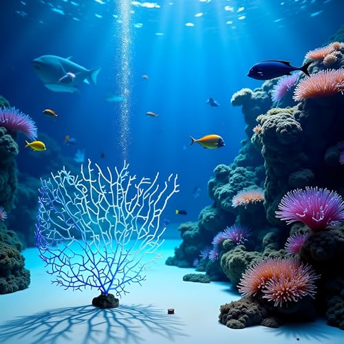 Image of GANPUB Blue Artificial Coral Branch Faux Aquariums Ornament Fish Tanks Landscape Sea Fan Decorations Artificial Coral Branch Aquarium Decor
