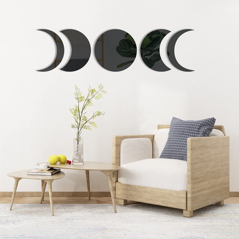 XiXiRan 5 Specchietti Decorativi da Parete, Removibile Acrilico Specchio, Boho Adesivo Parete Specchio Autoadesivi, Fasi Lunari Specchio da Parete, Decorazione Adesivi per Soggiorno Camera da Letto