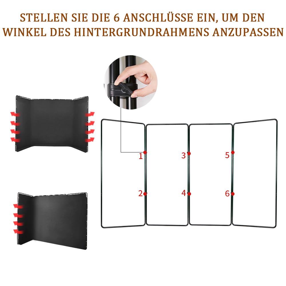 4m x 2,4m Großer Schwarzer Polyester Foto Hintergrund Ständer | Tragbar und Faltbar Backdrop für Live-Übertragungen, Charakterfotografie, Hochzeitsbühnen, Fotostudios, Online-Konferenzen