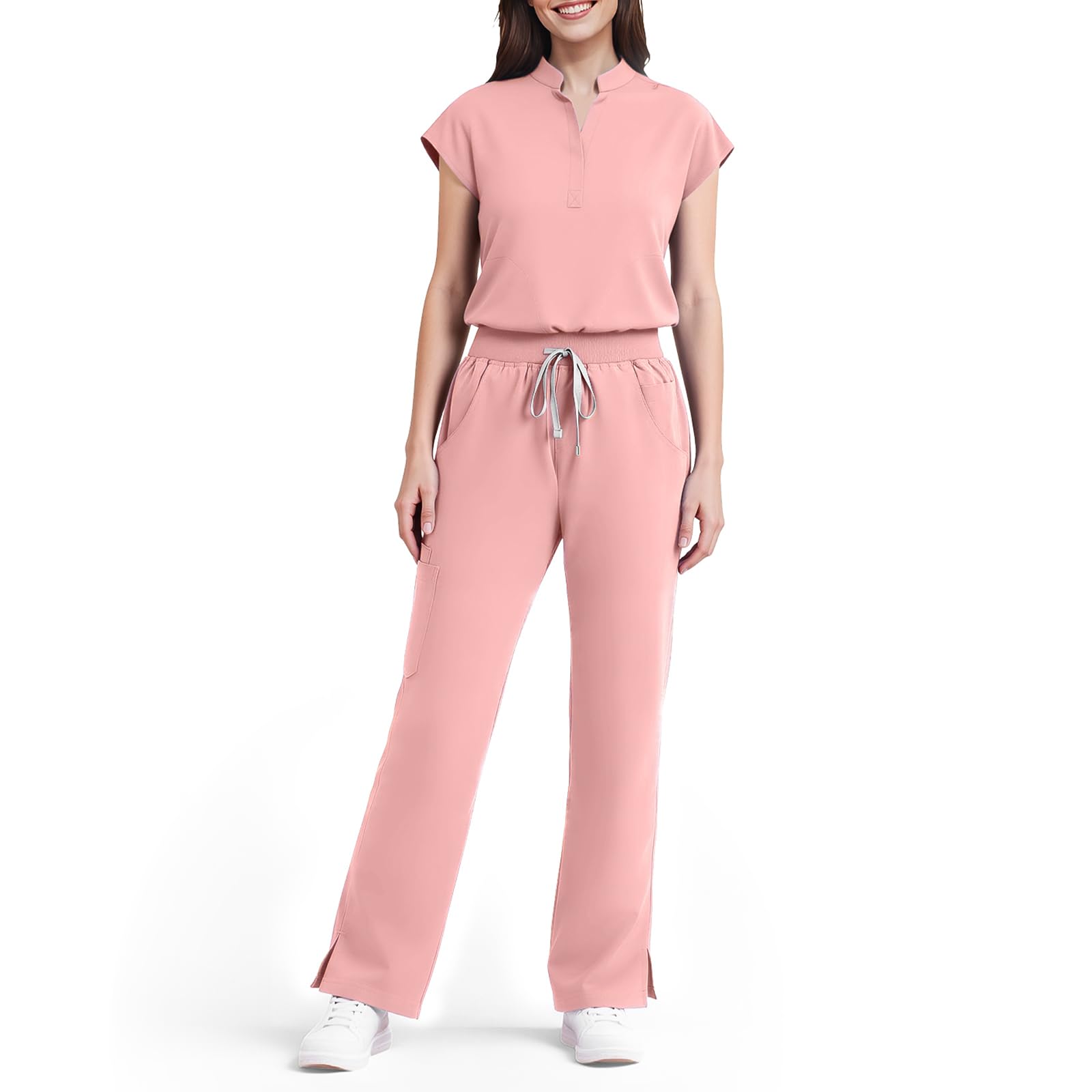 Scrubs for Women Set, Sleeveless 9-Pocket Straight Leg Yoga Waist