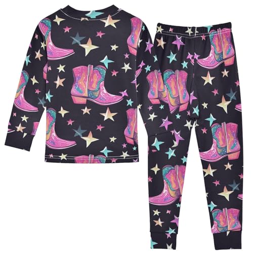 Fustylead Bright Pink Groovy Disco Cowgirl Boots Cotton Pajamas Set 2 Piece Long Sleeve Pjs Sleepwear2