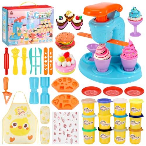 Juego de Plastilina, 36 Piezas Plastilina para Niños, Moldes Plastilina con 12 Cajas Arcilla, Accesorios de Arcilla de Modelado para Hacer Helados, Regalos para Niños y Niñas de 3 4 5 6 7 8 9 10 Años