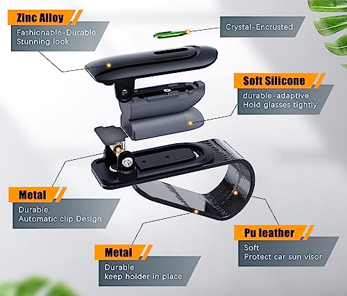 Sunglass Holder For Car Visor, Upgrade Zinc Alloy One-Handed Operation Car Sunglass Holder With Silicon Pad, Automated Visor Sunglass Holder, Sunglasses Clip, Glasses Holder For Car Visor Accessories #TOP3