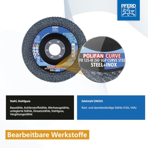 PFERD tools Fächerscheibe POLIFAN curve 2 Stück | Ø 125 mm, Breite M (11 mm), Z40, SGP STEELOX | 69398197 für die präzise Kehlnahtbearbeitung