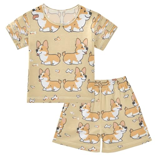 senya Short Sleeve Pajamas Sets Summer Cotton Sleepwear Corgi Bones