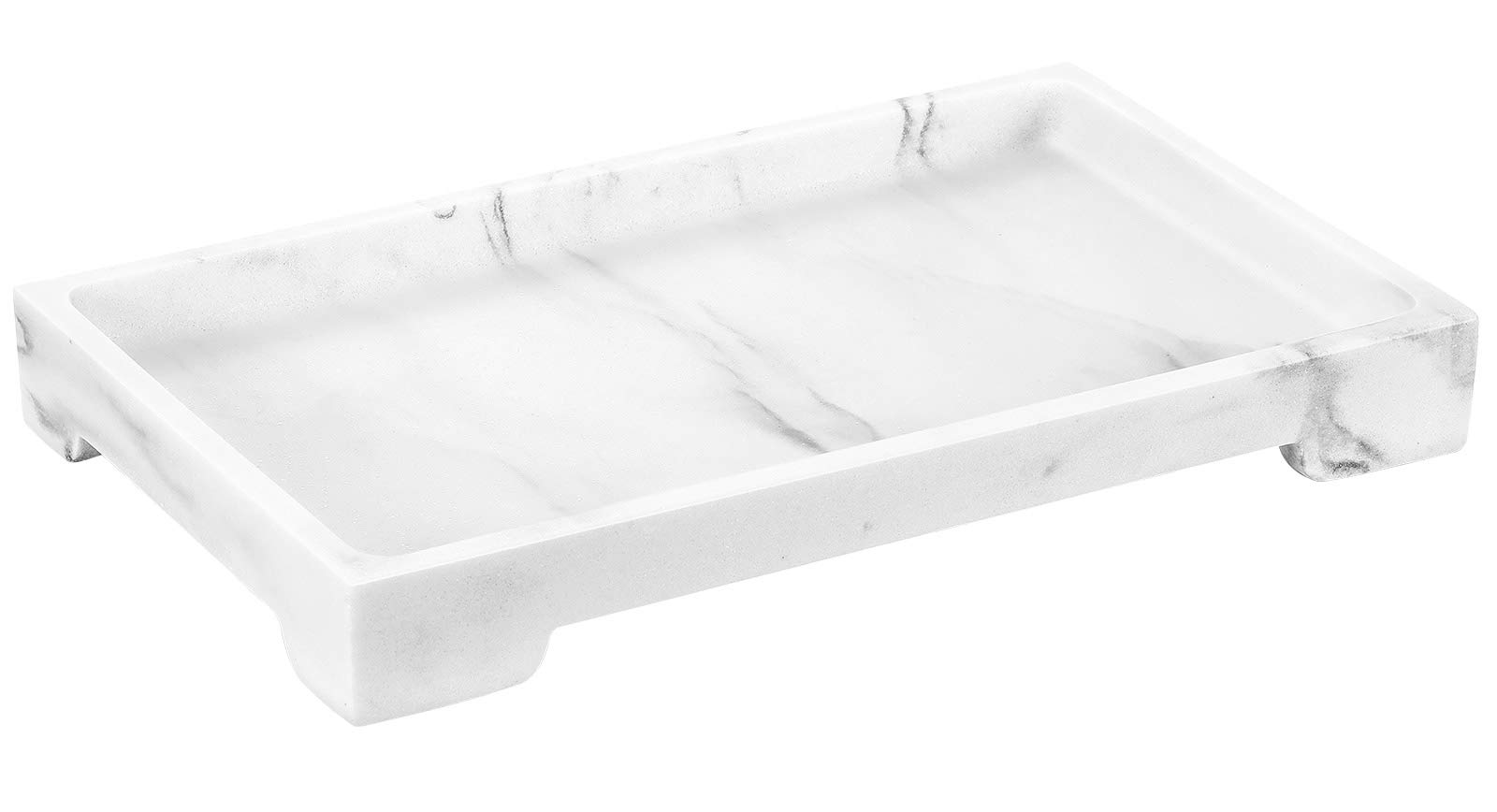 LuxspireVanity Tray, Bathroom Toilet Tank Storage Tray, Resin Kitchen Sink Trays, Vanity Countertop Organizer for Candles Soap Towel Perfume Holder Decor Jewlery Dish, Marble Style -M- Gravel White