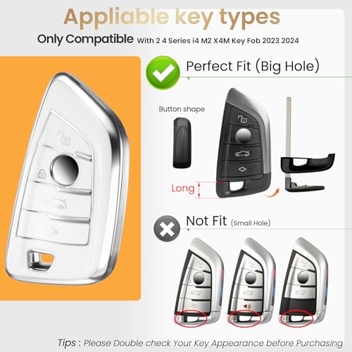Image of Car Key Fob Cover, White Braided Loop Keychain Case, Silver Edge