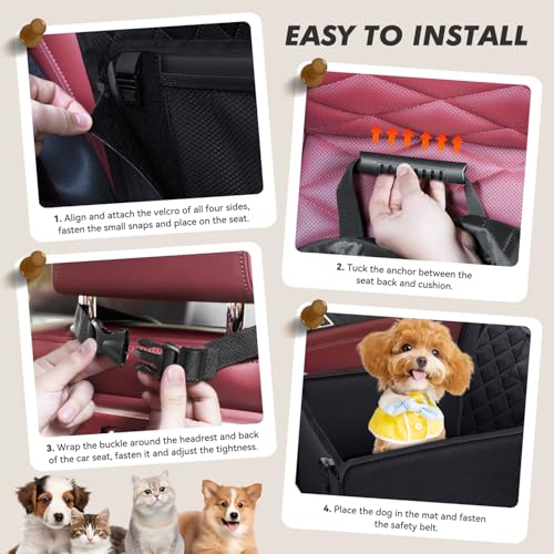 Looxmeer Hunde Autositz Extra Stabiler mit 3 Aufbewahrungstasche, Auto Hundesitz mit Verstärkte Wände und 4 Gurte für Kleine Mittlere Hunde, Wasserdicht Hundeautositz für Rück- und Vordersitz, Schwarz