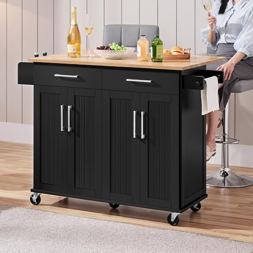 Yaheetech Kitchen Island Cart with Drop Leaf, 49" Rolling Island