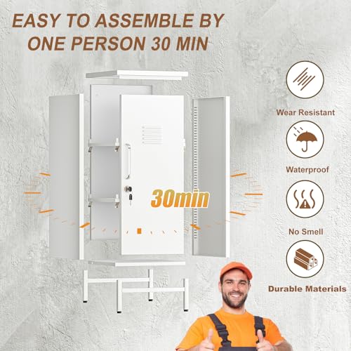 Image of pozdeg 35.43 inch White Lockable Small Metal Storage Locker | Employees Locker with 1 Door & 2 Adjustable Shelves, Steel Cabinet for Employees, Home, School, Office & Gym