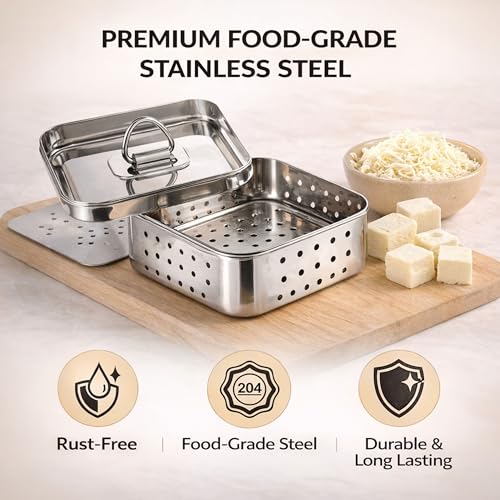Image of Paneer Maker for Home Use | Stainless Steel Paneer Maker Steel with Drain System | Paneer Maker Mould Press, Paneer Press & Tofu Press | Durable Reusable Paneer Strainer Kitchen Tool (350 ml)