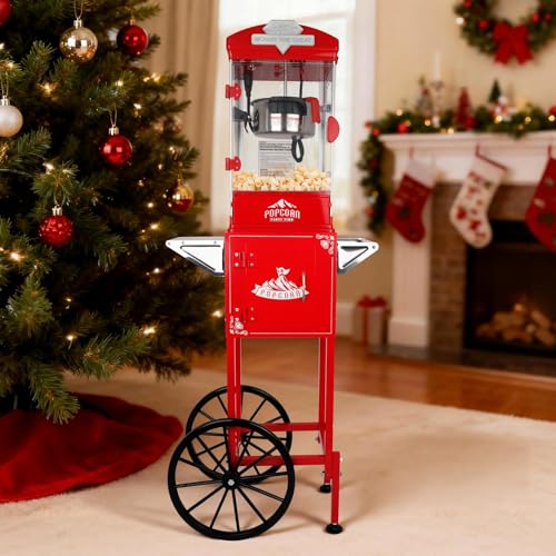 Image of 10oz Popcorn Machine with Cart, Popcorn Maker Machine, Red