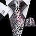 Hi-Tie 70'' Black Silver Red Ties for Men Silk Paisley Mens Tie Set Dress Necktie and Pocket Square Cufflink for Wedding