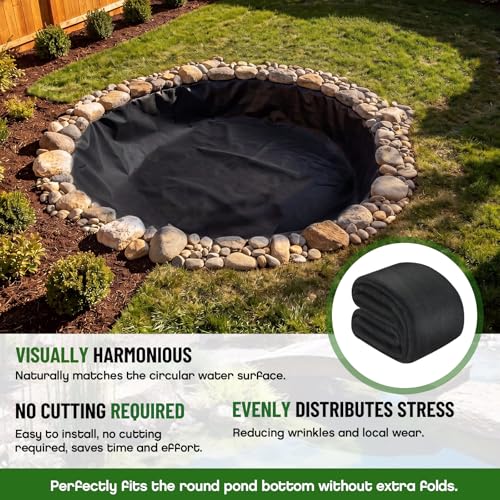 Image of Fanfanwin 20 ft Round Pond Liner Underlayment with 10 U-pins, 6oz, Black