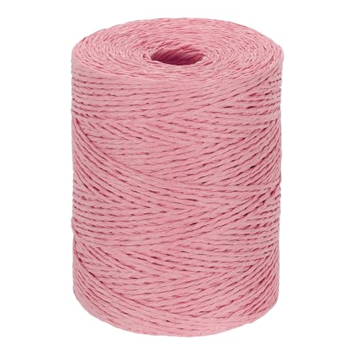Image of PATIKIL Natural Cotton Raffia Yarn 328 Yard, Crochet Raffia Paper Ribbon for DIY Sun Hat Beach Bag Crochet Yarn Wrapping Knitting, Pink