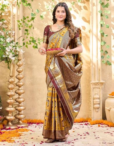 Image of SIRIL Women's Banarasi Soft Silk Blend Banarasi Jacquard Saree With Unstitched Blouse Piece